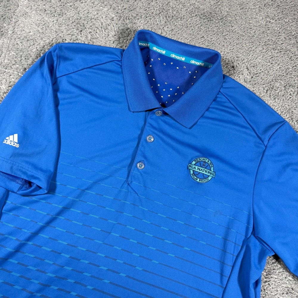 Adidas Polo Shirt Mens Large Blue Climachill PGA National Palm Beach Resort Golf